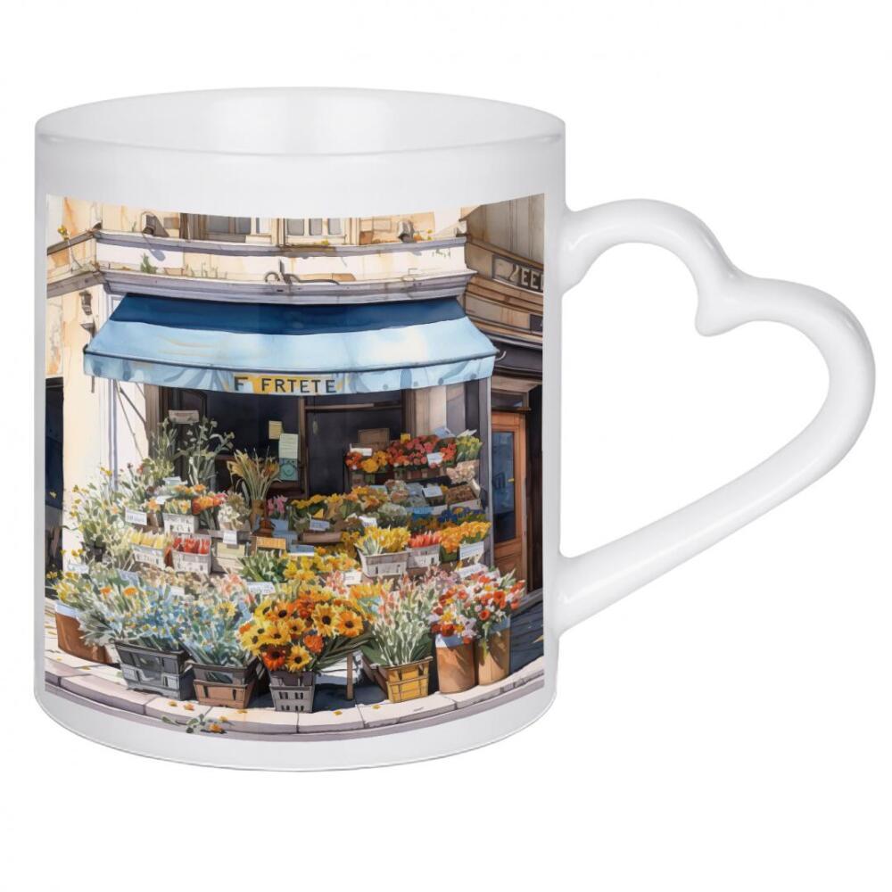 Herztasse "Dorfblumenladen B" artboxONE - Floral,Architektur - Blumen,Blumen,Geschäfte,Ladenfront,Blumenladen,Architektur
