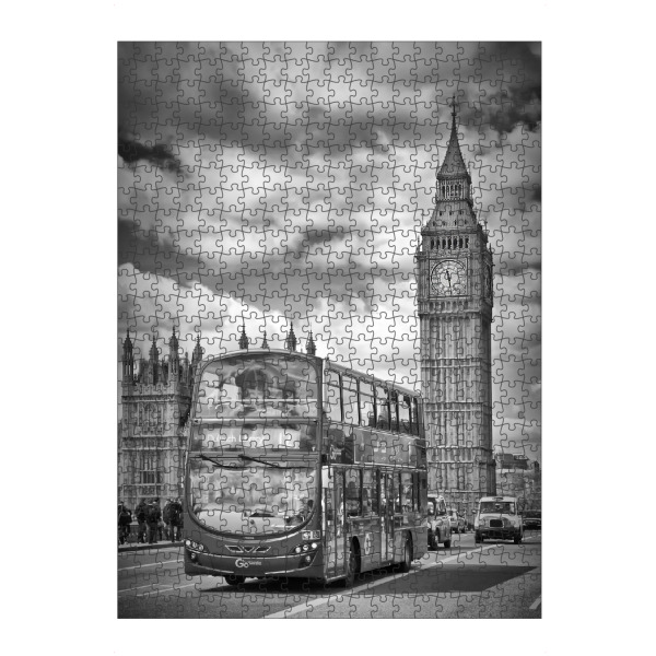 Puzzle Ravensburger "LONDON Typische Straßenszene" artboxONE - Städte / London,Schwarzweiß - Big ben,Bus,Westminster - Bild big ben