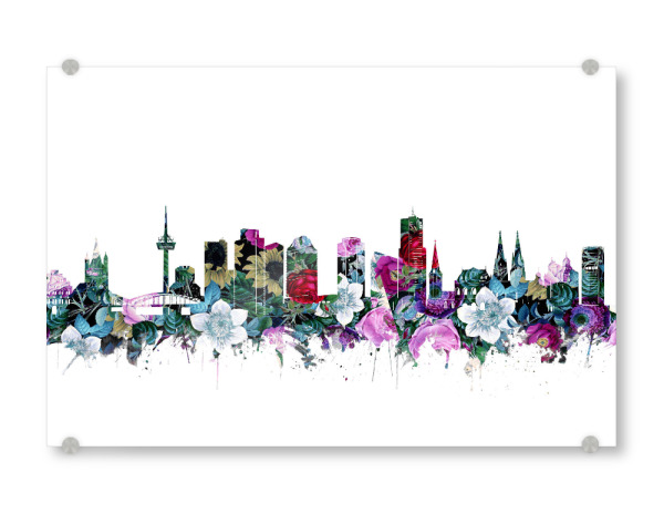 Acrylglasbild "Cologne city skyline floral" artboxONE - Städte,Städte / Köln,Reise,Floral,Architektur - Vintage,Germany,Cologne,Flowers