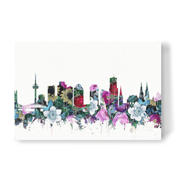 Leinwandbild "Cologne city skyline floral" artboxONE - Städte,Städte / Köln,Reise,Floral,Architektur - Vintage,Germany,Cologne,Flowers