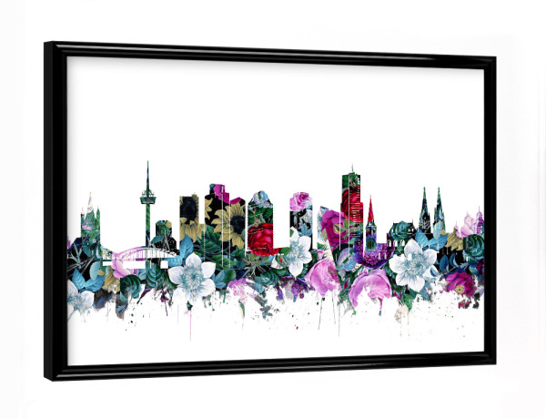Poster mit schwarzem Rahmen "Cologne city skyline floral" artboxONE - Städte,Städte / Köln,Reise,Floral,Architektur - Vintage,Germany,Cologne,Flowers