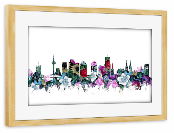 Poster mit Rahmen kiefer "Cologne city skyline floral" artboxONE - Städte,Städte / Köln,Reise,Floral,Architektur - Vintage,Germany,Cologne,Flowers