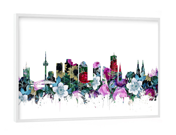 Poster mit weißem Rahmen "Cologne city skyline floral" artboxONE - Städte,Städte / Köln,Reise,Floral,Architektur - Vintage,Germany,Cologne,Flowers