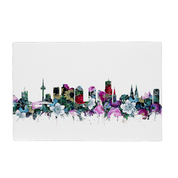 Holzbild "Cologne city skyline floral" artboxONE - Städte,Städte / Köln,Reise,Floral,Architektur - Vintage,Germany,Cologne,Flowers