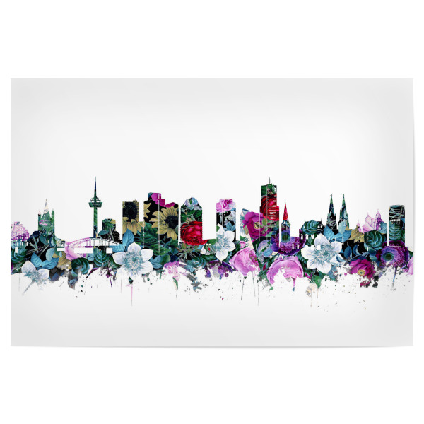 Poster 30x20 cm "Cologne city skyline floral" artboxONE - Städte,Städte / Köln,Reise,Floral,Architektur - Vintage,Germany,Cologne,Flowers