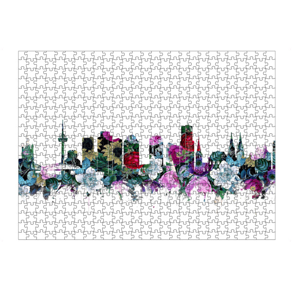Puzzle Ravensburger "Cologne city skyline floral" artboxONE - Städte,Städte / Köln,Reise,Floral,Architektur - Vintage,Germany,Cologne,Flowers