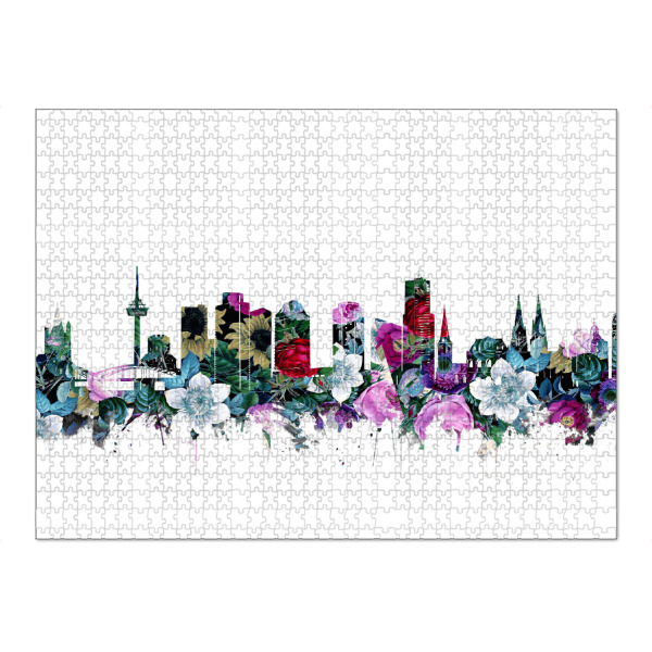 Puzzle Ravensburger "Cologne city skyline floral" artboxONE - Städte,Städte / Köln,Reise,Floral,Architektur - Vintage,Germany,Cologne,Flowers