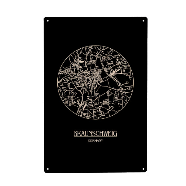 Metall Poster "Retro Map Braunschweig Round" artboxONE - Städte,Städte / Weitere,Kartografie - Retro,Map,Braunschweig - Blechschild