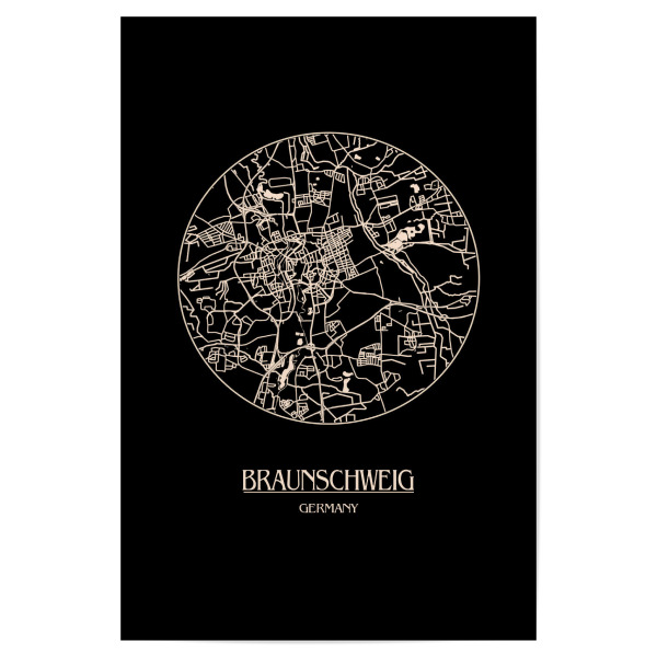 Poster "Retro Map Braunschweig Round" artboxONE - Städte,Städte / Weitere,Kartografie - Retro,Map,Braunschweig