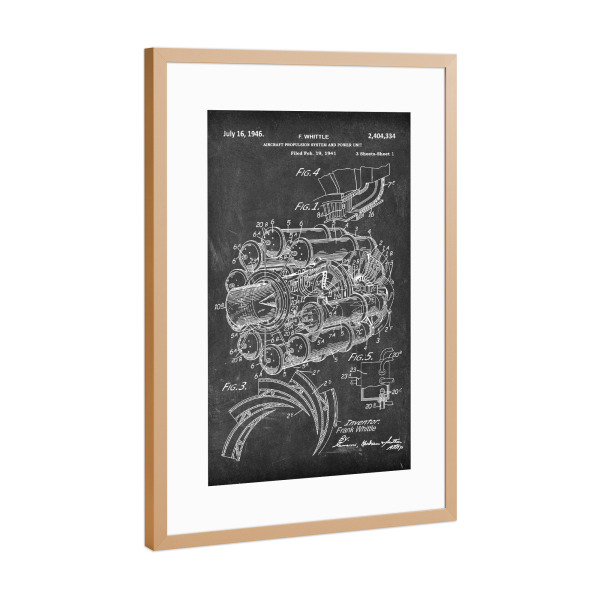 Poster mit Rahmen Kupfer "Flugzeugmotor Patent (Tafel)" artboxONE - Reise,Schwarzweiß - Retro,Flugzeug,Patent,Luftfahrt