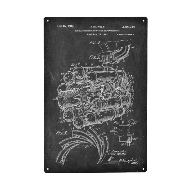 Holzbild "Flugzeugmotor Patent (Tafel)" artboxONE - Reise,Schwarzweiß - Retro,Flugzeug,Patent,Luftfahrt