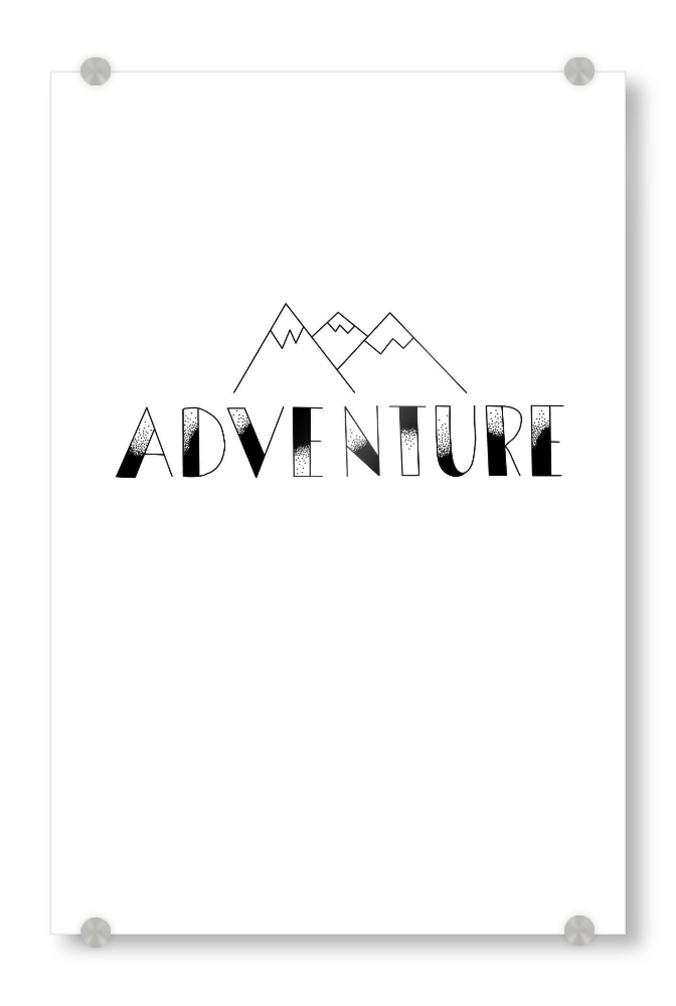 Acrylglasbild "Adventure Berge" artboxONE - Typografie,Natur,Reise,Schwarzweiß - Lettering,Adventure,Berge