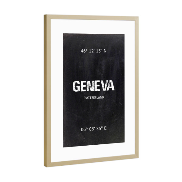 Poster mit Rahmen Gold "Geneva Wall Art" artboxONE - Städte,Reise,Schwarzweiß,Städte / Weitere - Geneva,Art,Schweiz