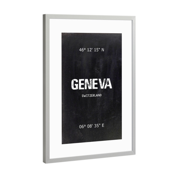 Poster mit Rahmen Silber "Geneva Wall Art" artboxONE - Städte,Reise,Schwarzweiß,Städte / Weitere - Geneva,Art,Schweiz