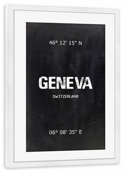 Poster mit Rahmen weiß "Geneva Wall Art" artboxONE - Städte,Reise,Schwarzweiß,Städte / Weitere - Geneva,Art,Schweiz