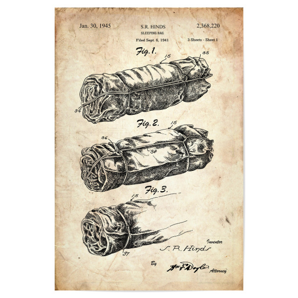 Poster 30x20 cm "Schlafsack Patet (Antik)" artboxONE - Reise - Reise,Retro,Vintage,Zelten,Schlafsack