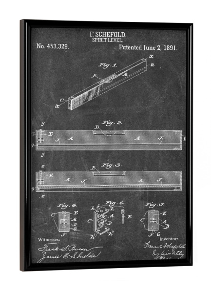 Poster mit schwarzem Rahmen "Wasserwaage Patent (Tafel)" artboxONE - Schwarzweiß,Für Papa - Werkzeug,Patent,Retro,Wasserwaage