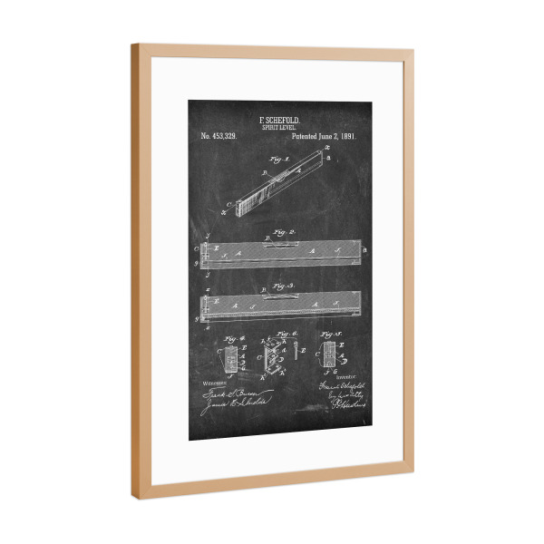 Poster mit Rahmen Kupfer "Wasserwaage Patent (Tafel)" artboxONE - Schwarzweiß,Für Papa - Werkzeug,Patent,Retro,Wasserwaage
