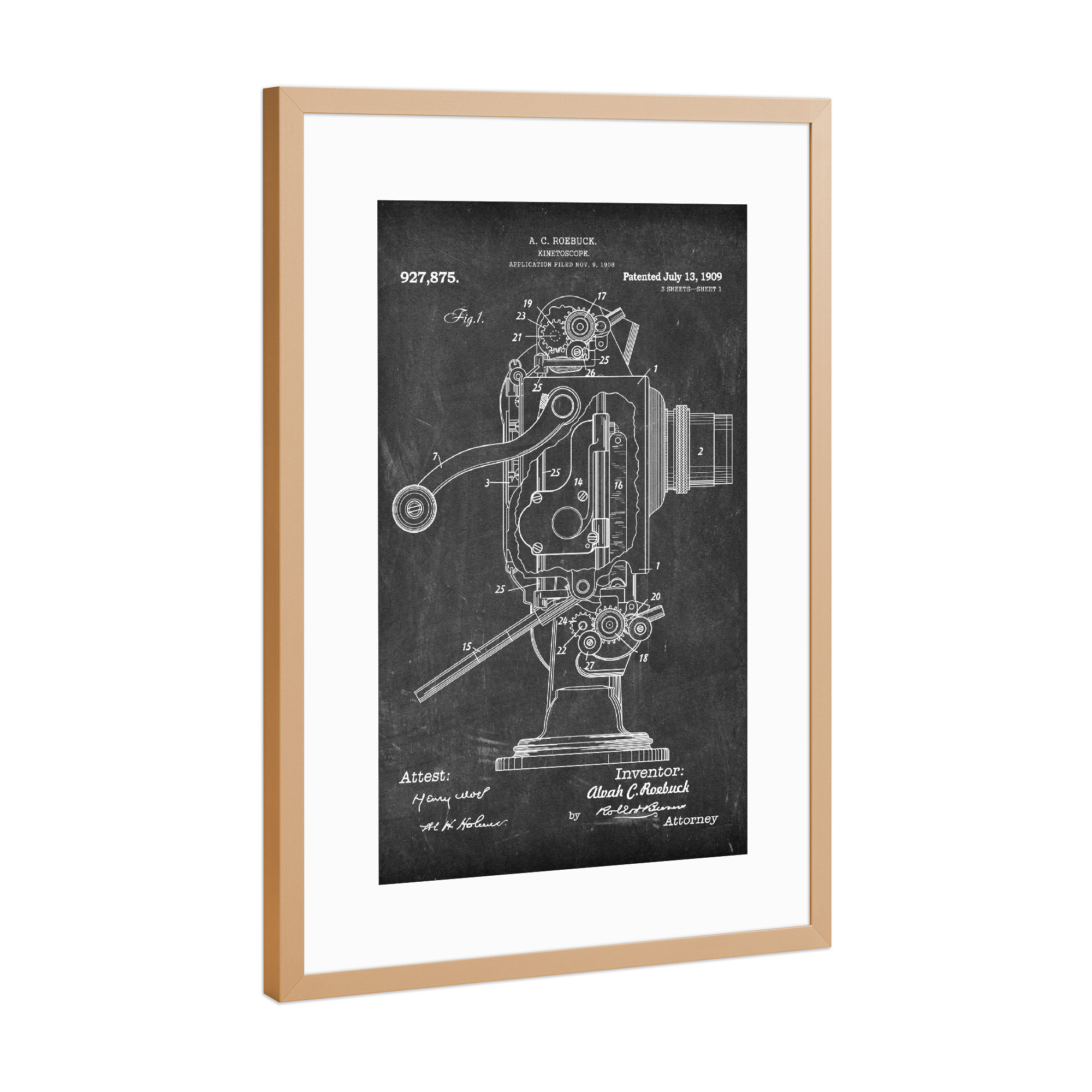 Poster mit Rahmen Kupfer "Filmprojektor Patent (Tafel)" artboxONE - Film,Schwarzweiß - Projektor,Kino,Film,Retro,Vintage