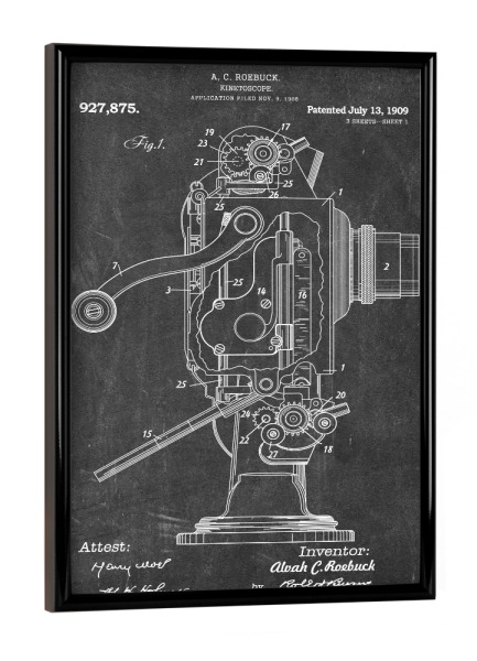 Poster mit schwarzem Rahmen "Filmprojektor Patent (Tafel)" artboxONE - Film,Schwarzweiß - Projektor,Kino,Film,Retro,Vintage