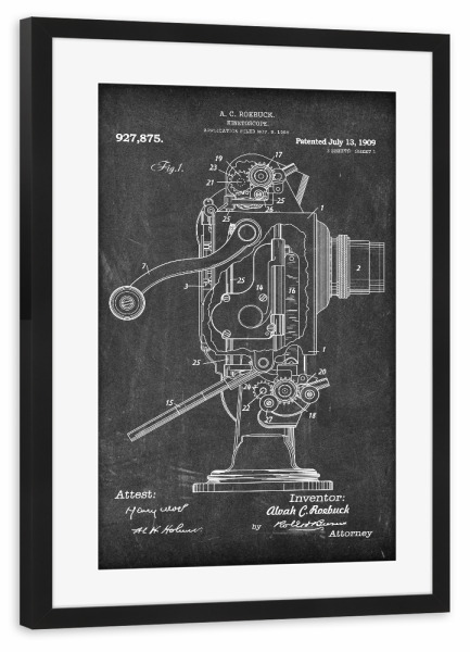 Poster mit Rahmen schwarz "Filmprojektor Patent (Tafel)" artboxONE - Film,Schwarzweiß - Projektor,Kino,Film,Retro,Vintage
