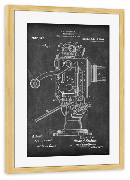 Poster mit Rahmen kiefer "Filmprojektor Patent (Tafel)" artboxONE - Film,Schwarzweiß - Projektor,Kino,Film,Retro,Vintage