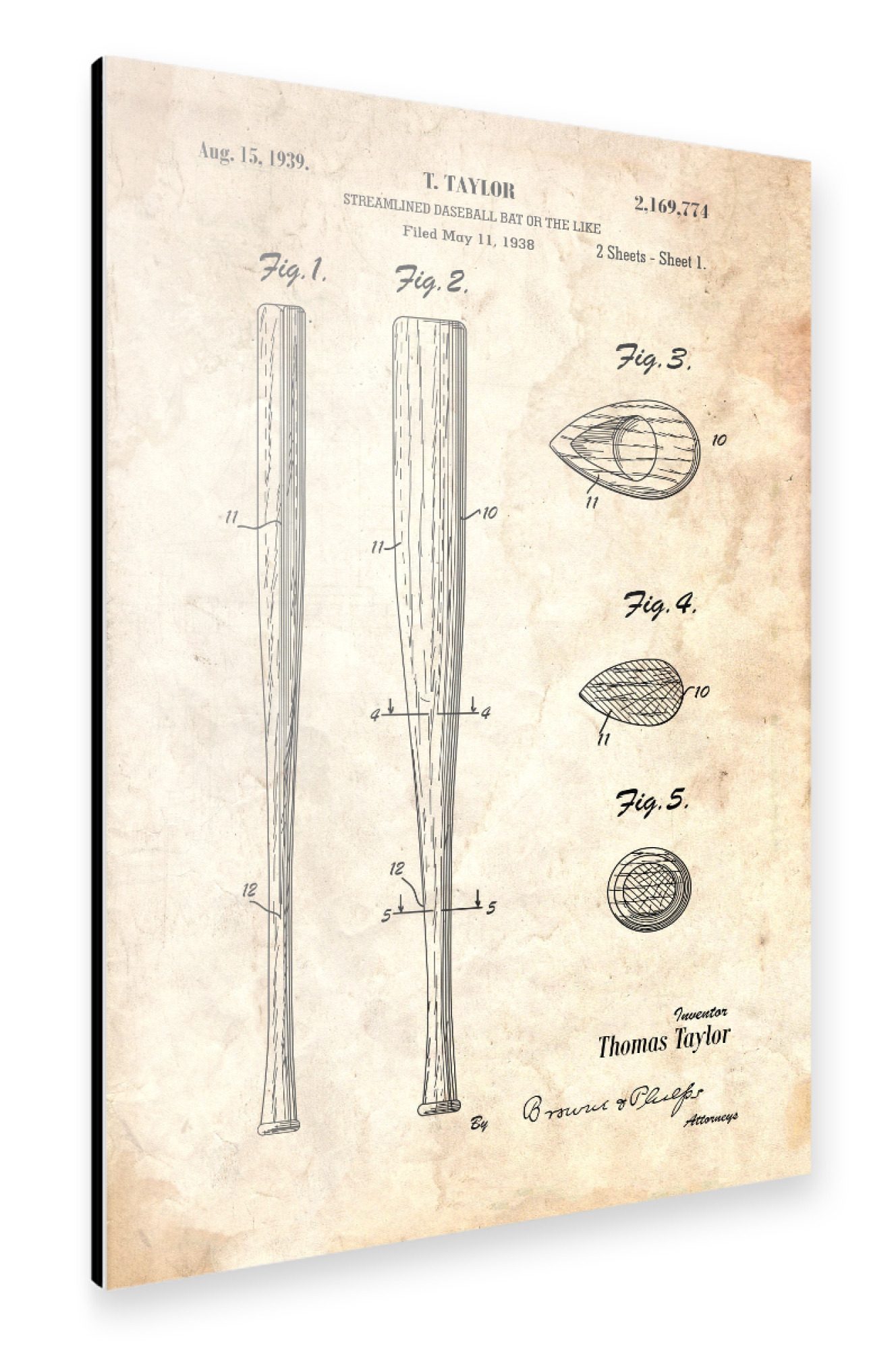 Alu-Dibond "Baseballschläger Patent (Antik)" 75x50 cm artboxONE