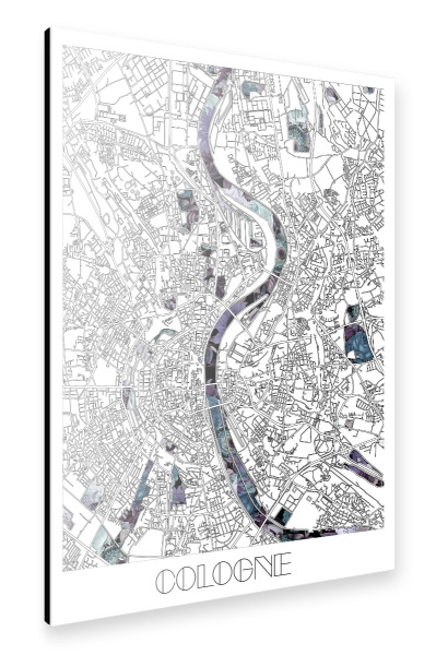 Alu-Dibond "Cologne city map floral" 30x20 cm artboxONE