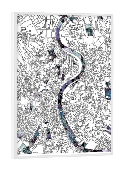 Poster mit weißem Rahmen "Cologne city map floral" artboxONE - Städte,Städte / Köln,Typografie,Reise,Schwarzweiß,Kartografie