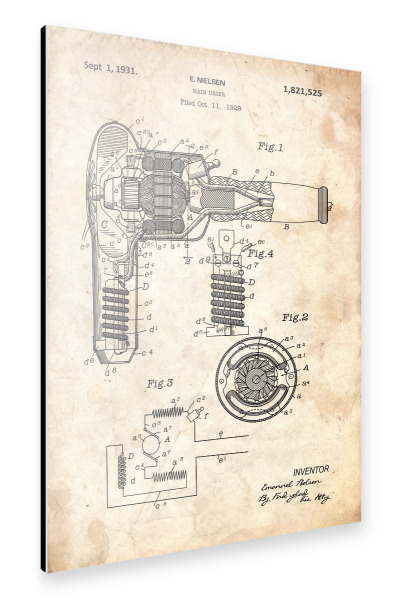Alu-Dibond "Haartrockner Patent (Antik)" 30x20 cm artboxONE