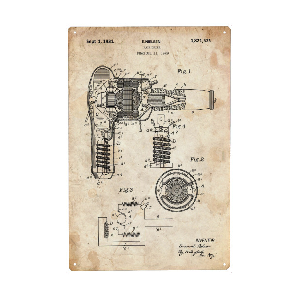 Holzbild "Haartrockner Patent (Antik)" artboxONE - Fashion,Streetart - Patent,Haar,Haartrockner,Fön,Föhn