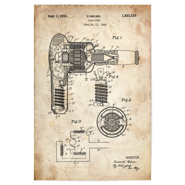 Poster "Haartrockner Patent (Antik)" artboxONE - Fashion,Streetart - Patent,Haar,Haartrockner,Fön,Föhn