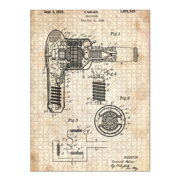 Puzzle Ravensburger "Haartrockner Patent (Antik)" artboxONE - Fashion,Streetart - Patent,Haar,Haartrockner,Fön,Föhn - Bild patent