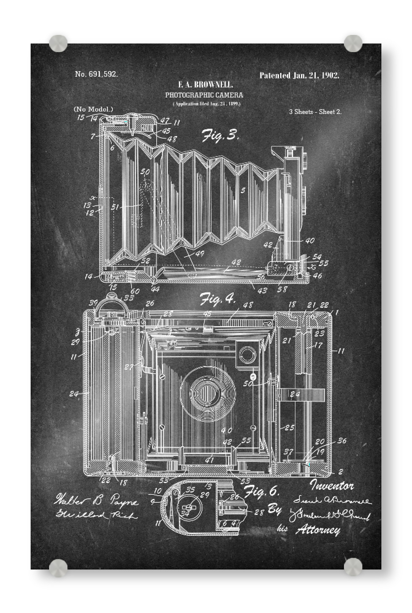 Acrylglasbild "Retro Kamera Patent III (Tafel)" artboxONE - Reise,Film,Schwarzweiß,Streetart - Fotoapparat,Kamera,Foto,Fotografie,Patent,Vintage