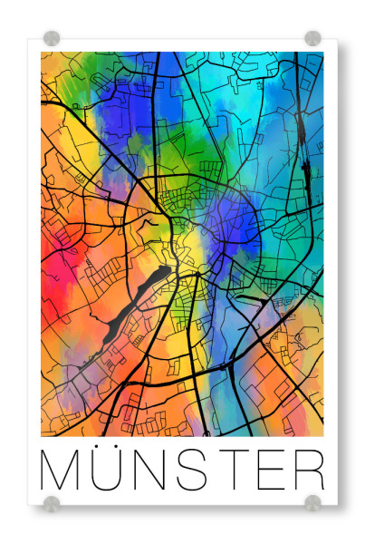 Acrylglasbild "Retro Map Münster Germany" artboxONE - Städte,Städte / Weitere,Kartografie - Retro,Map,Munster,Germany