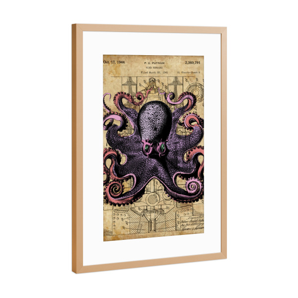 Poster mit Rahmen Kupfer "Steampunk Tintenfisch" artboxONE - Tiere - Tintenfisch,Krake,Tier,Meer
