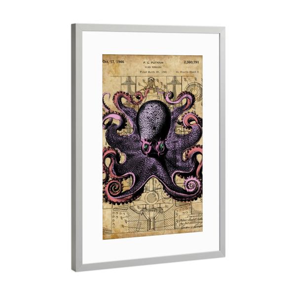 Poster mit Rahmen Silber "Steampunk Tintenfisch" artboxONE - Tiere - Tintenfisch,Krake,Tier,Meer