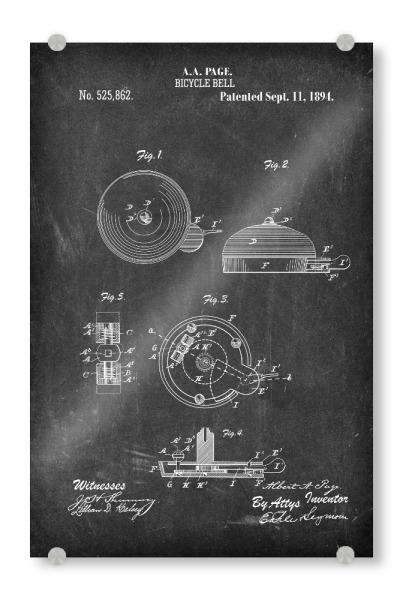 Acrylglasbild "Fahrradklingel II (Tafel)" artboxONE - Reise,Schwarzweiß,Streetart,Sport - Fahrrad,Fahren,Retro,Radfahren,Patent,Fahrradklingel