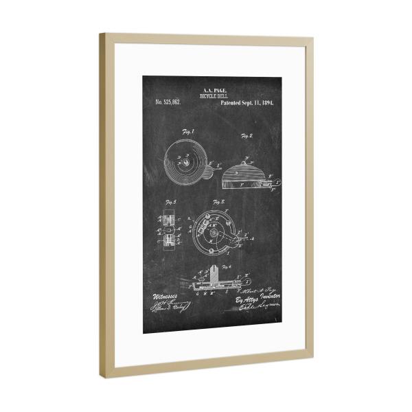 Poster mit Rahmen Gold "Fahrradklingel II (Tafel)" artboxONE - Reise,Schwarzweiß,Streetart,Sport