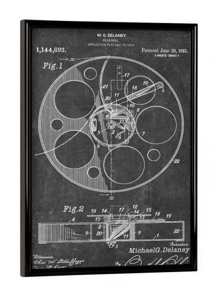 Poster mit schwarzem Rahmen "Filmrolle Patent (Tafel)" artboxONE - Film,Schwarzweiß - Filmrolle,Kino,Movies,Film,Retro,Patent