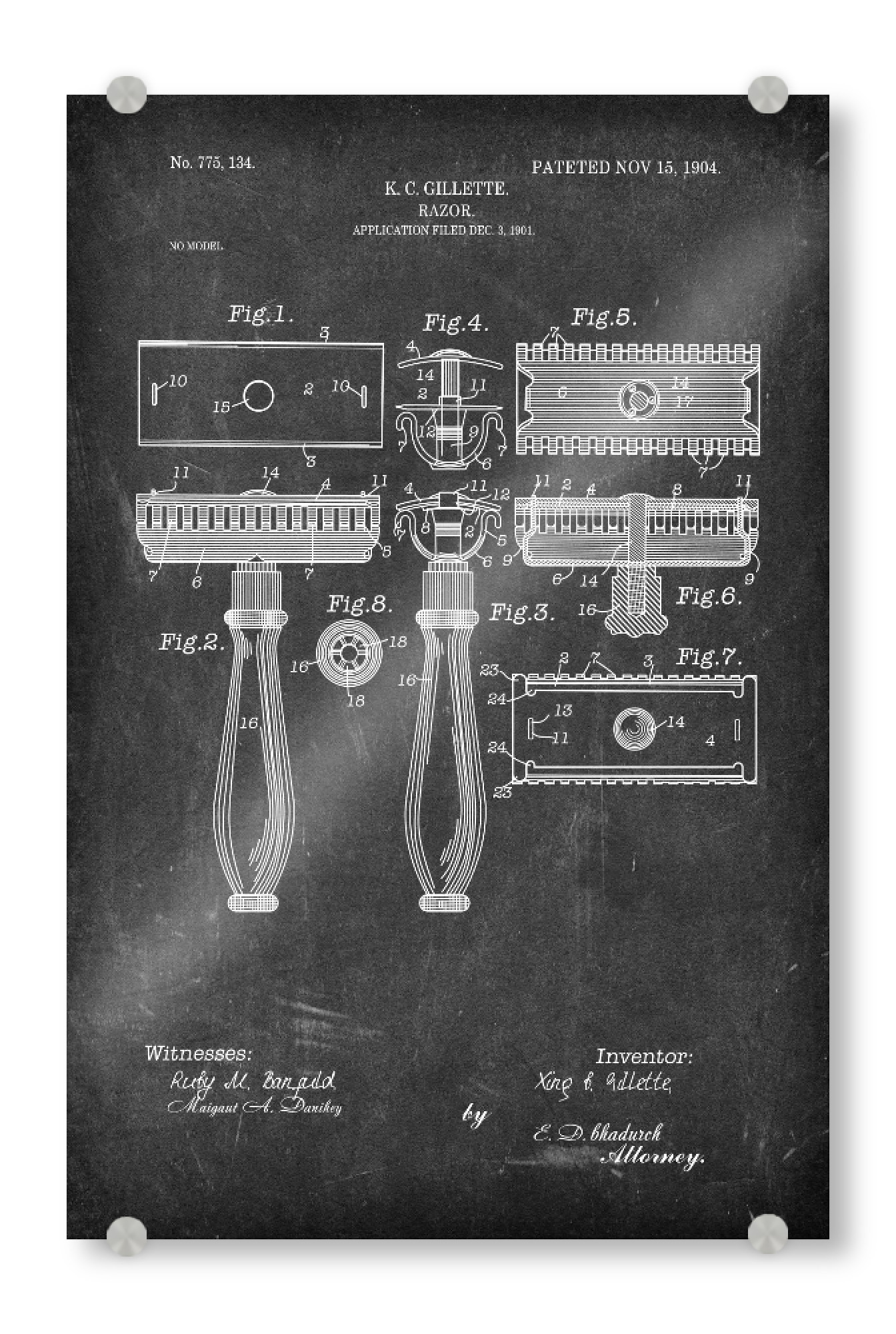 Acrylglasbild "Rasierhobel Patent (Tafel)" artboxONE - Schwarzweiß,Fashion,Streetart - Barbier,Patent,Retro,Haar,Schönheit