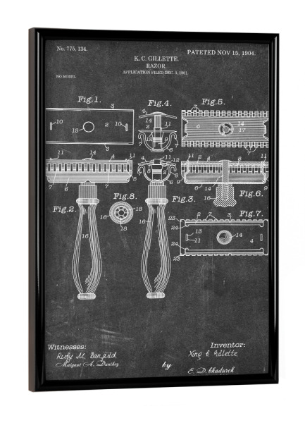 Poster mit schwarzem Rahmen "Rasierhobel Patent (Tafel)" artboxONE - Schwarzweiß,Fashion,Streetart - Barbier,Patent,Retro,Haar,Schönheit