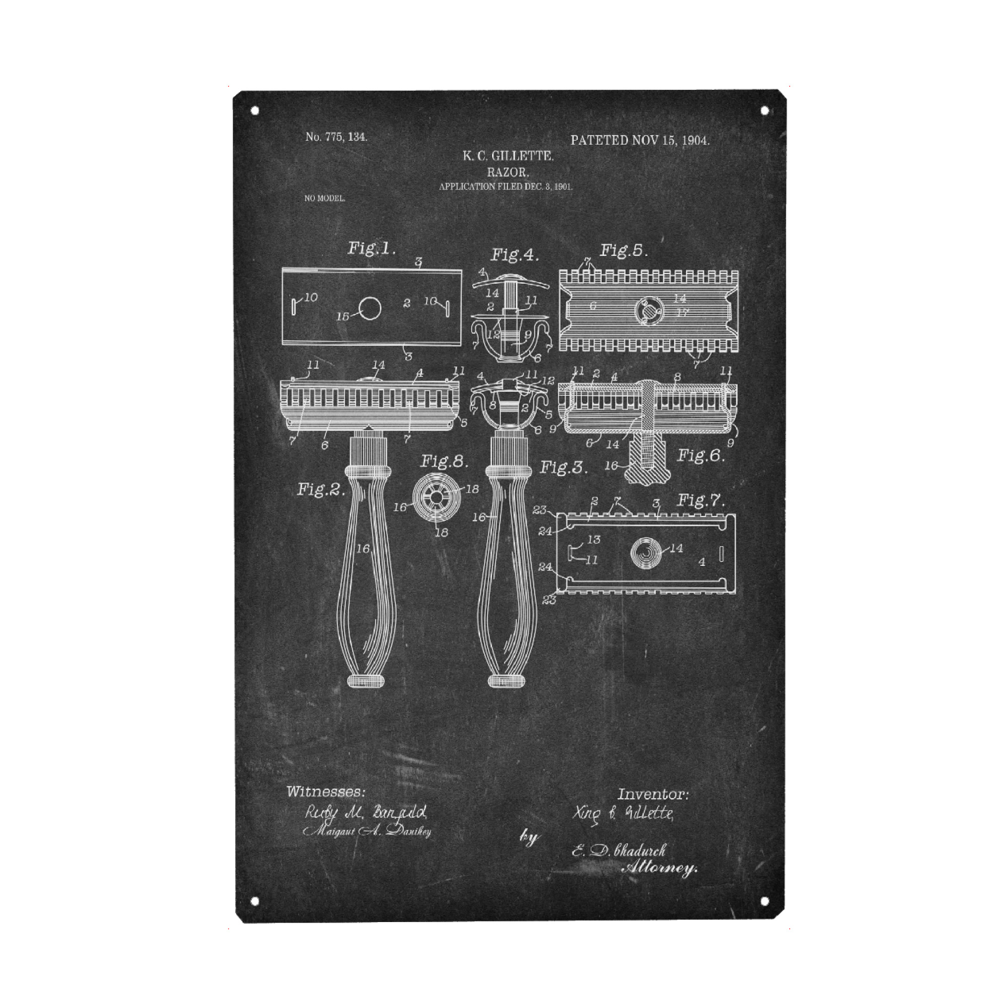 Metall Poster "Rasierhobel Patent (Tafel)" artboxONE - Schwarzweiß,Fashion,Streetart - Barbier,Patent,Retro,Haar,Schönheit - Blechschild
