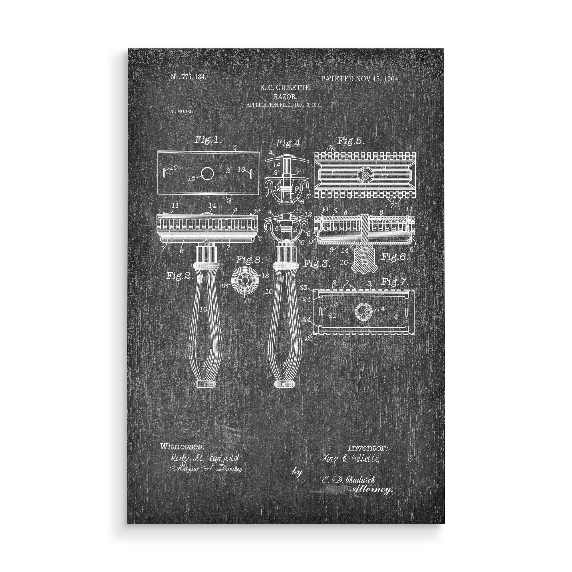 Holzbild "Rasierhobel Patent (Tafel)" artboxONE - Schwarzweiß,Fashion,Streetart - Barbier,Patent,Retro,Haar,Schönheit
