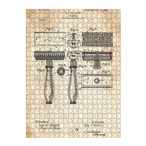 Puzzle Ravensburger "Rasierhobel Patent (Antik)" artboxONE - Schwarzweiß,Fashion,Streetart - Barbier,Barber,Patent,Retro,Haar,Haarpflege,Rasierhobel