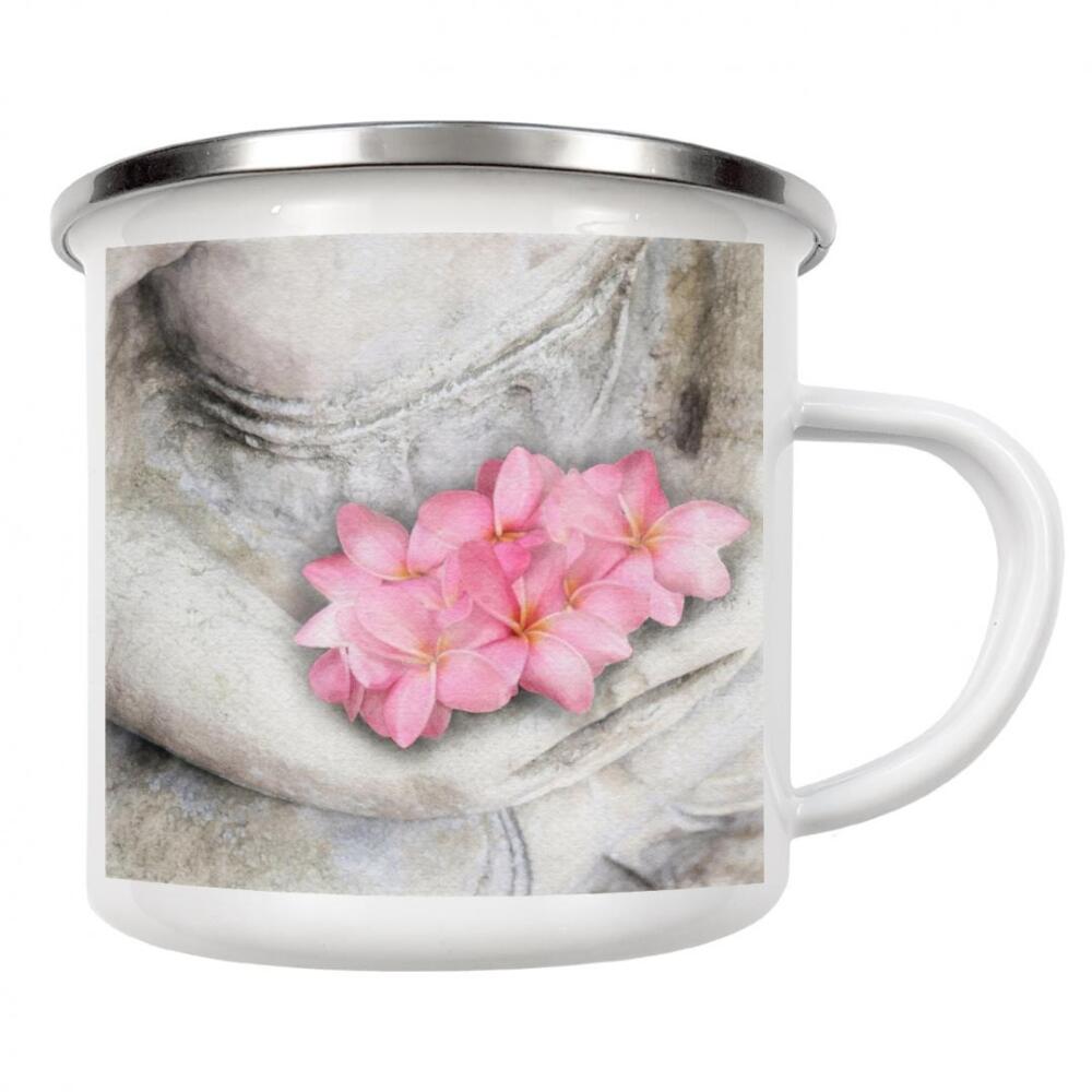 Emaille Tasse "Zen-Statue J" artboxONE - Natur,Floral - Zen,Statue,Lotus,Rosa,Hände,Anatomie