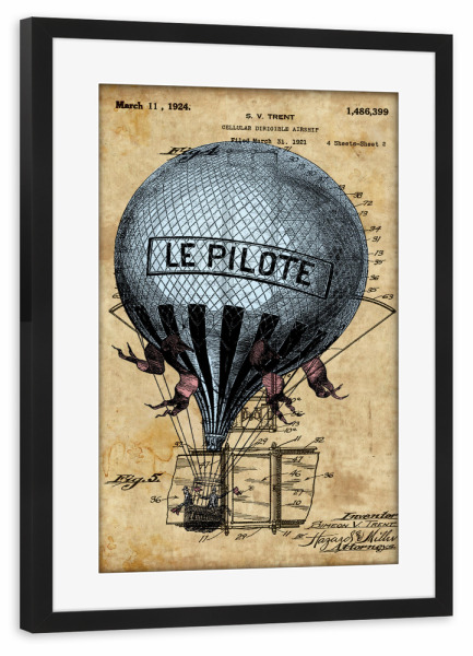 Poster mit Rahmen schwarz "Retro Heißluftballon" artboxONE - Reise