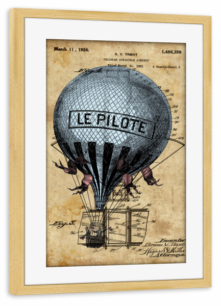 Poster mit Rahmen kiefer "Retro Heißluftballon" artboxONE - Reise