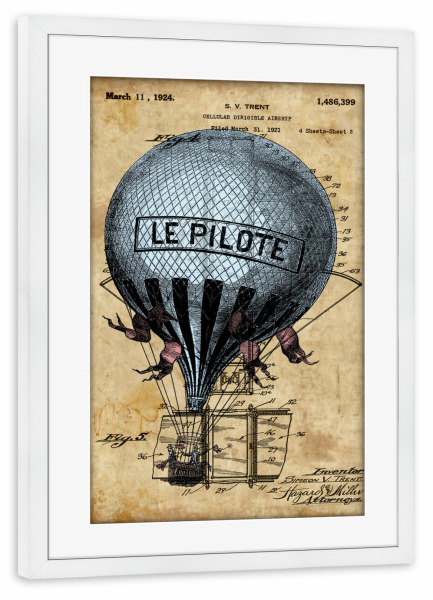 Poster mit Rahmen weiß "Retro Heißluftballon" artboxONE - Reise