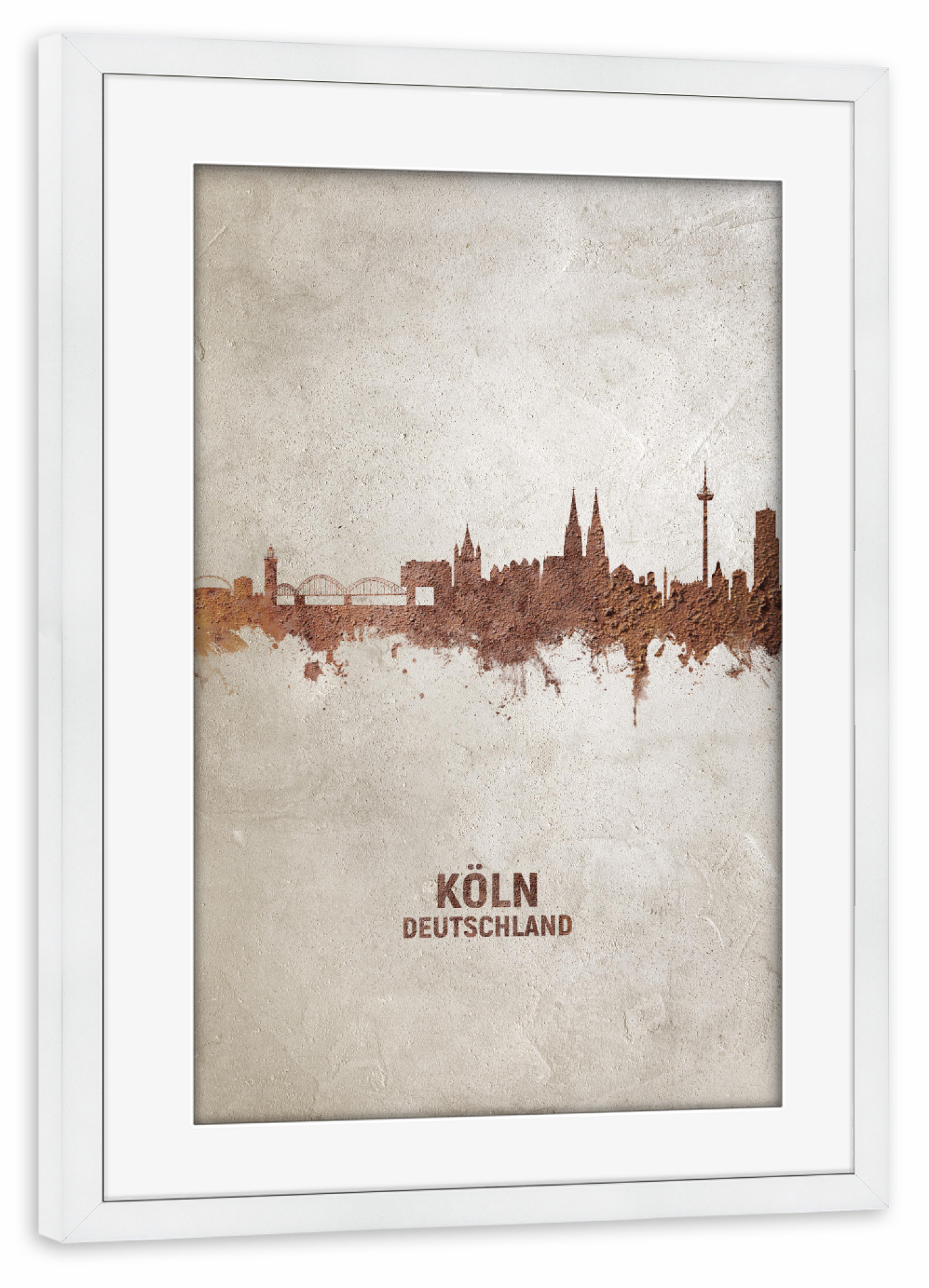 Poster mit Rahmen weiß "Köln Germany Rust Skyline" artboxONE - Städte / Köln - Cologne,Cologne skyline,Rust